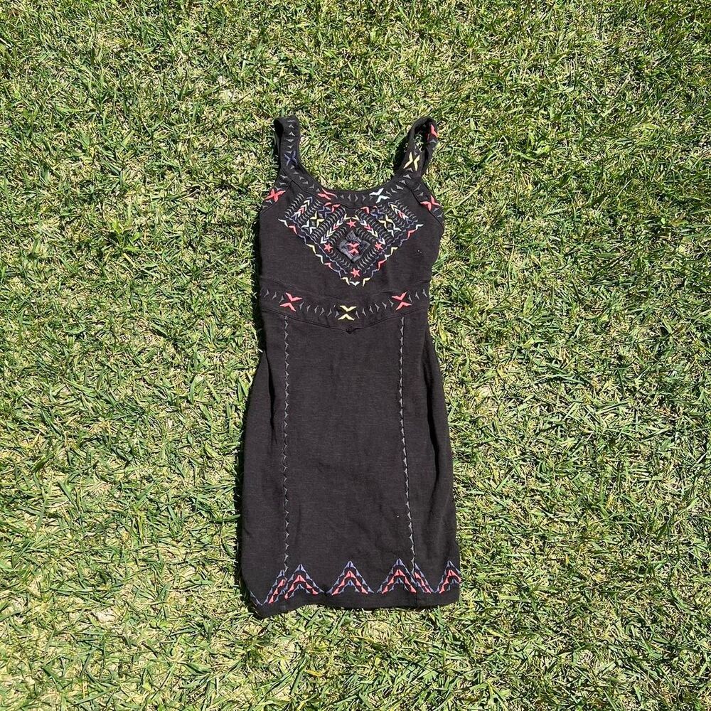 Free People black mini dress geometric embroidery Women’s size XS
